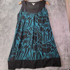 En Focus Women Teal Black Sleeveless Shift Dress 14W Plus Size Abstract Floral